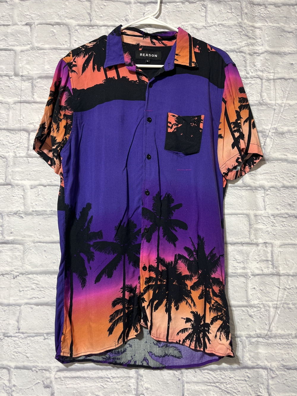 Reason Men's Purple and Orange Palm Gradient Button-Up Shirt